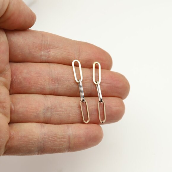 3 Color Gold Paperclip Earrings 5mm   1.5' Inch long Dangle Earrings Real 14k Go - Picture 5 of 9